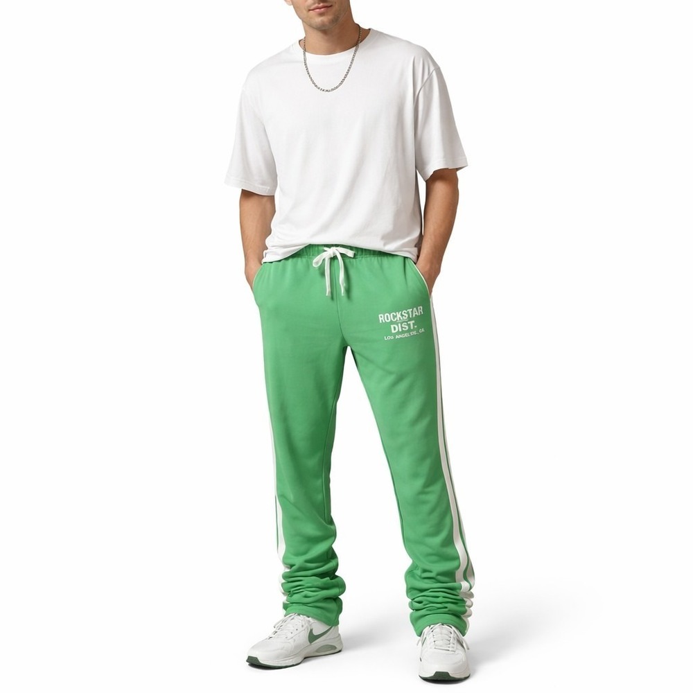 ROCKSTAR ORIGINAL Savannah Super Stack Track Pant Sz XL Green White Stripe Logo